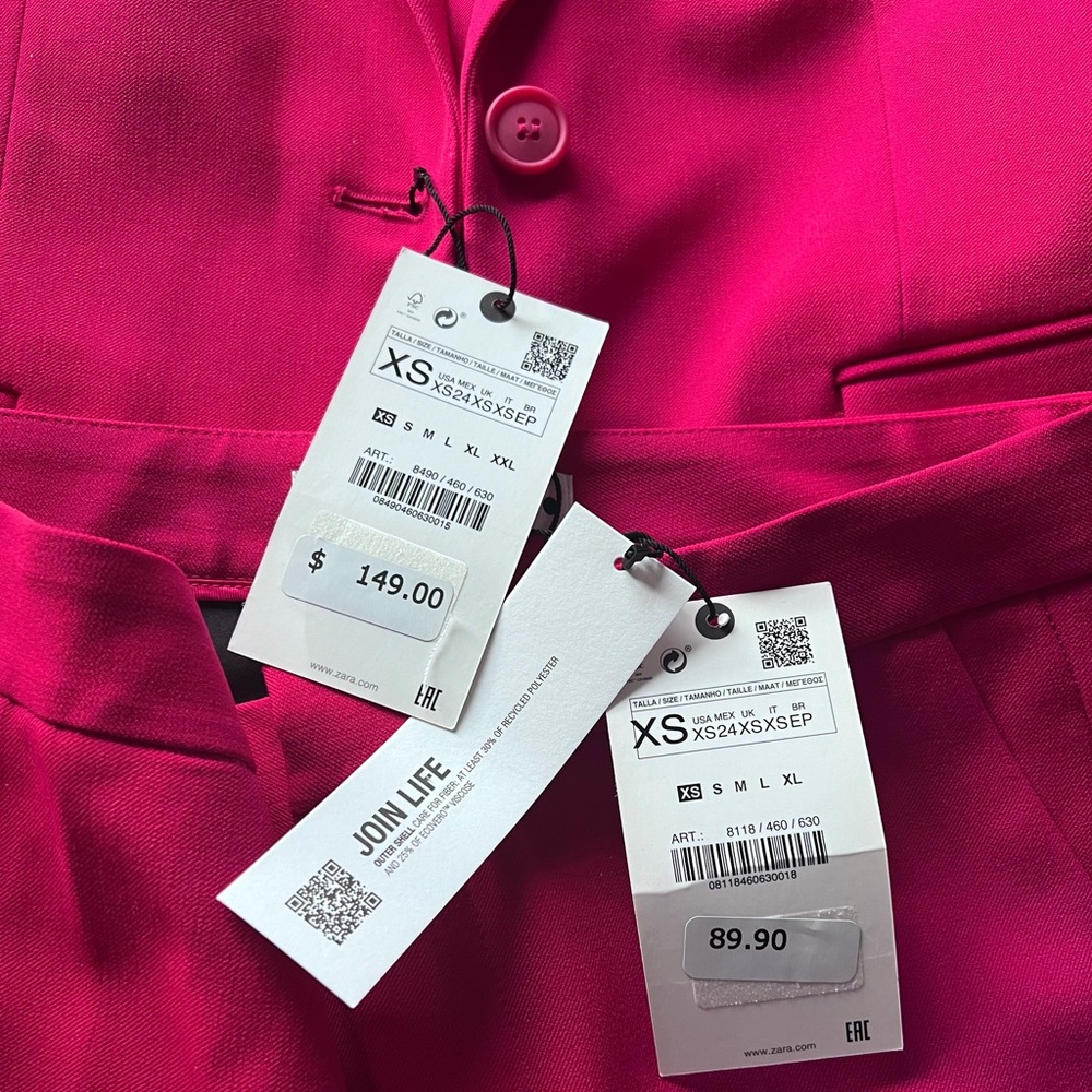 Zara Set - Fuchsia Straight Cut Pocket Blazer & The Low Rise Flare Pants - Picture 17 of 17